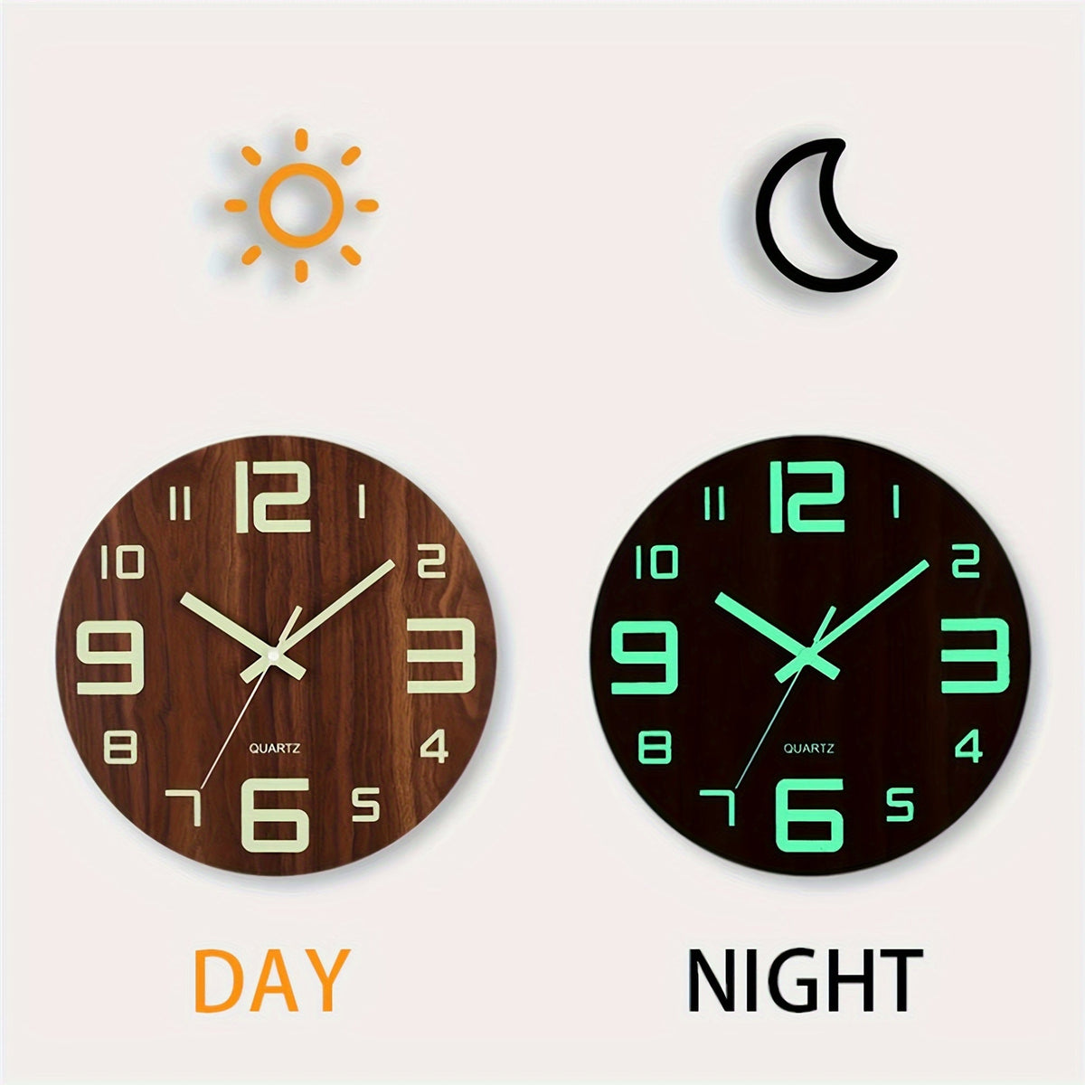 Nordic Walnut Glow in the Dark Wall Clock