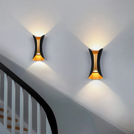 Modern Black & Gold Up-Down Outdoor Wall Light