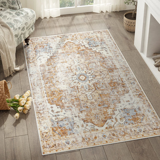 European Medallion Washable Area Rug
