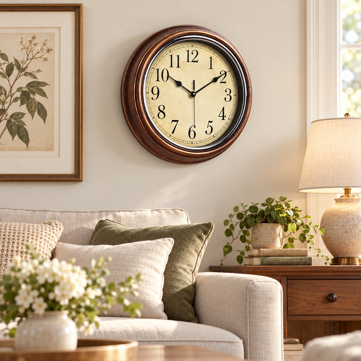 European Vintage Deep Brown Silent Wall Clock