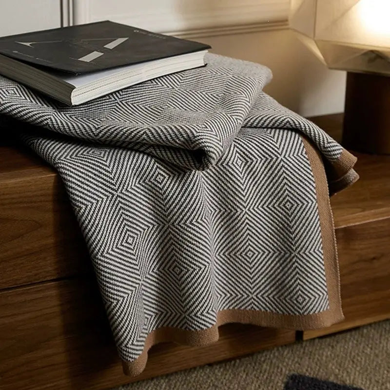 Scandinavian Herringbone Knit Throw Blanket