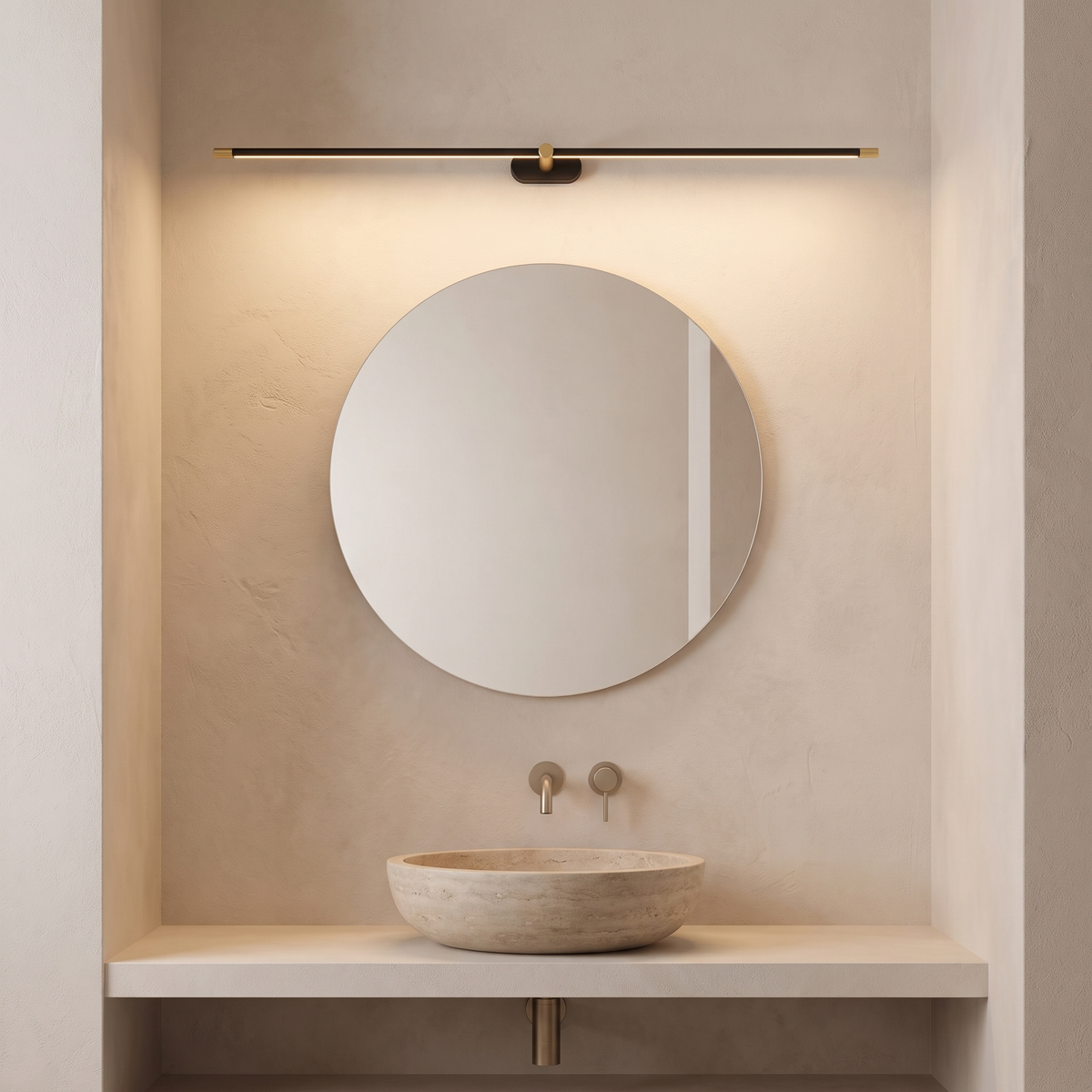 Lineo wall light above a bathroom mirror