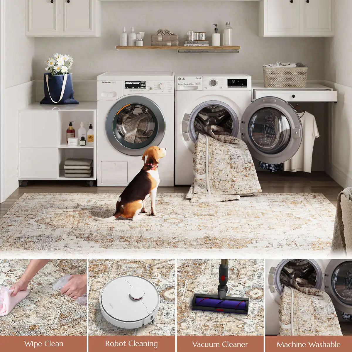 European Medallion Washable Area Rug