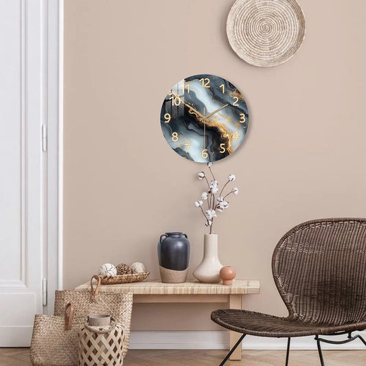 Italian Blue & Gold Marble Wall Clock