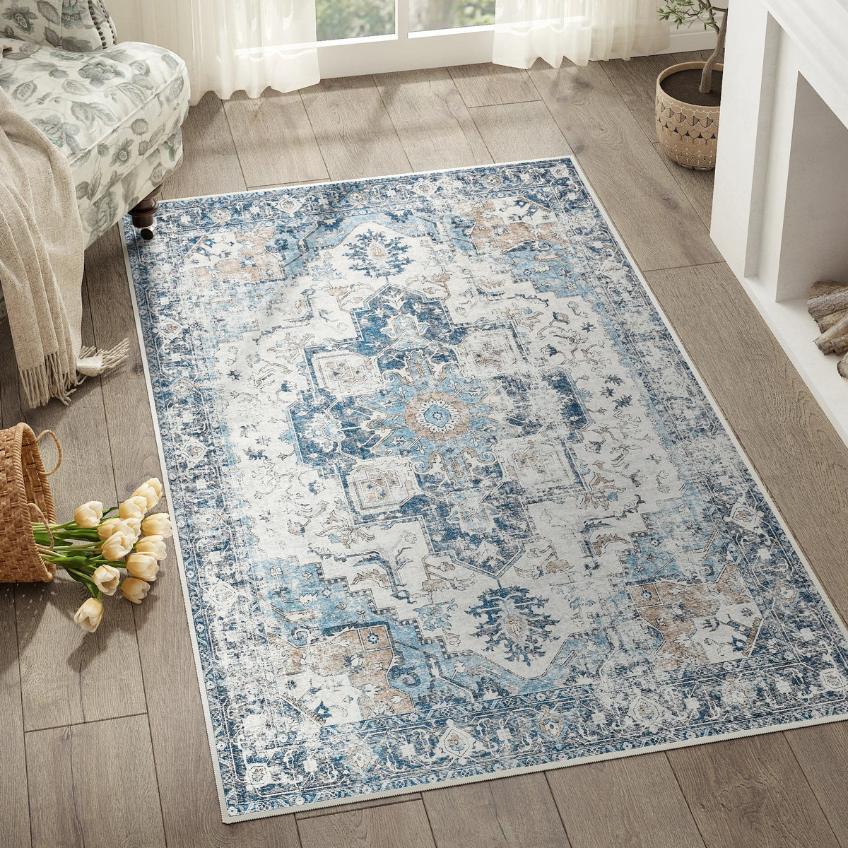European Medallion Washable Area Rug