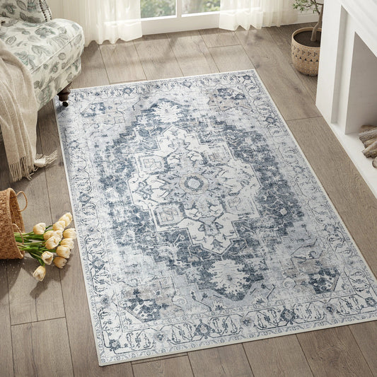 European Medallion Washable Area Rug