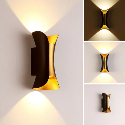Modern Black & Gold Up-Down Outdoor Wall Light