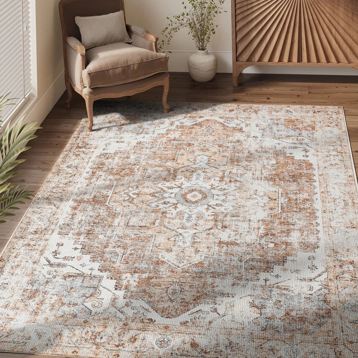 European Medallion Washable Area Rug