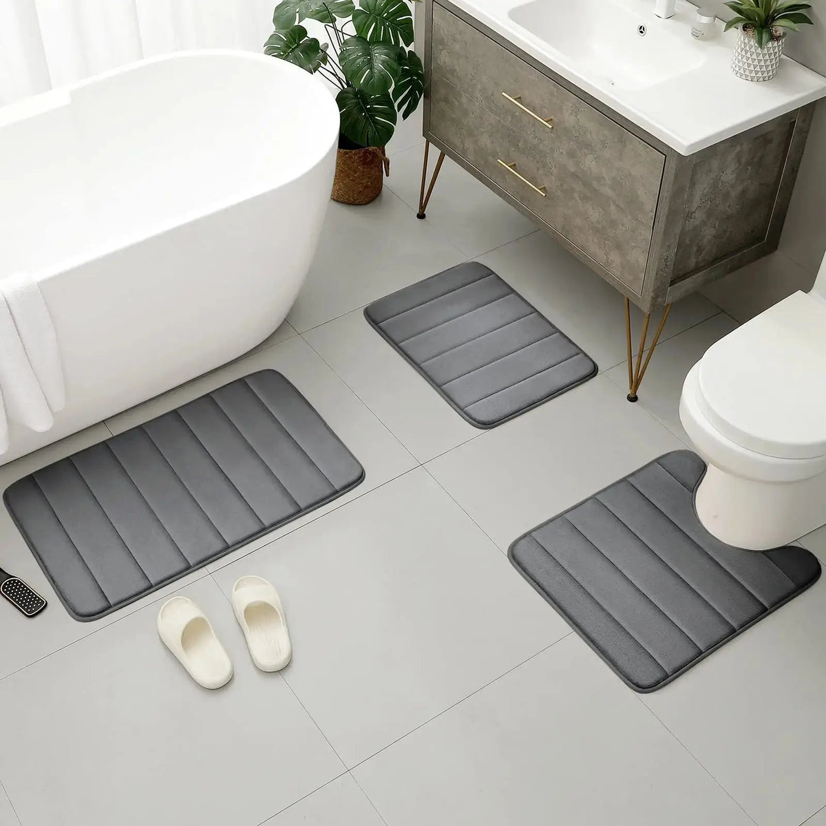 Velvet Memory Foam Bath Rug Set (3 Pcs)