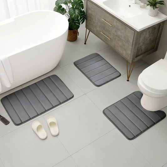 Velvet Memory Foam Bath Rug Set (3 Pcs)