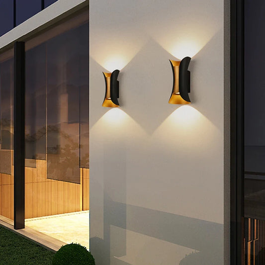 Modern Black & Gold Up-Down Outdoor Wall Light