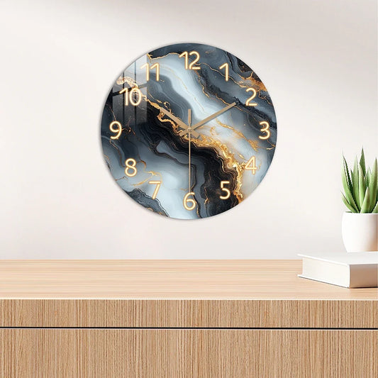 Italian Blue & Gold Marble Wall Clock