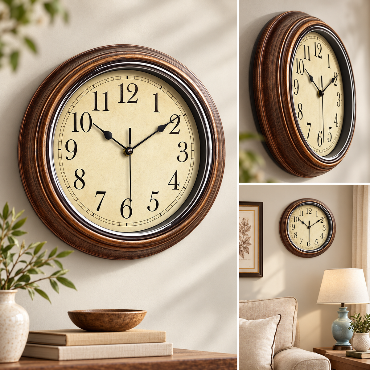 European Vintage Deep Brown Silent Wall Clock