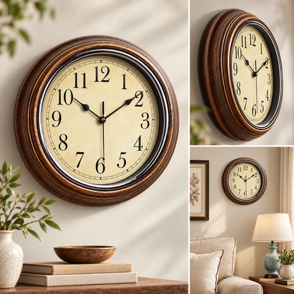European Vintage Deep Brown Silent Wall Clock