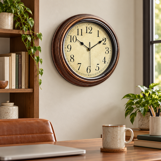 European Vintage Deep Brown Silent Wall Clock