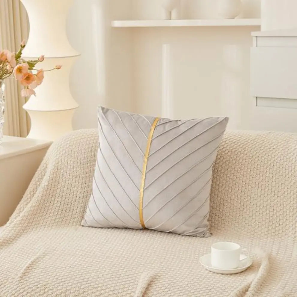 Geometric Velvet Pillow Cover with Gold Trim