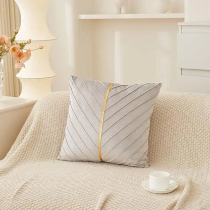 Geometric Velvet Pillow Cover with Gold Trim