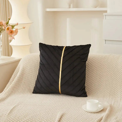 Geometric Velvet Pillow Cover with Gold Trim