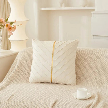 Geometric Velvet Pillow Cover with Gold Trim