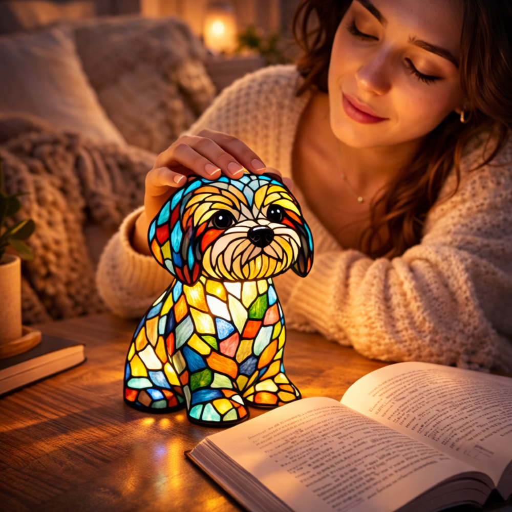 Cucciolo Stained Glass Dog Lamp
