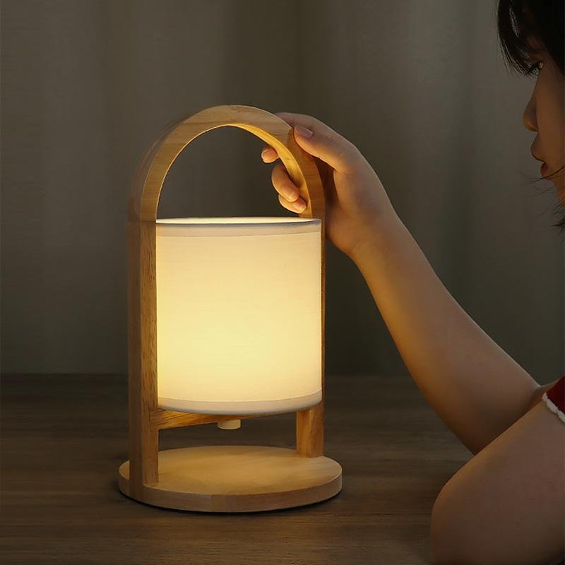 Faro Wood and Linen Cordless Lantern Lamp