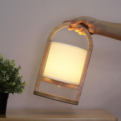 Faro Wood and Linen Cordless Lantern Lamp