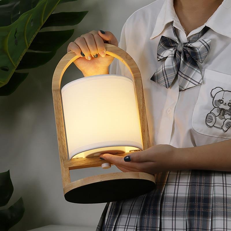 Faro Wood and Linen Cordless Lantern Lamp