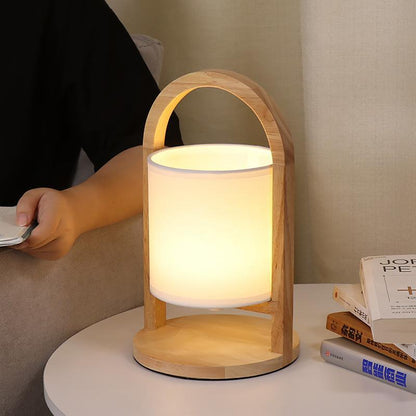 Faro Wood and Linen Cordless Lantern Lamp