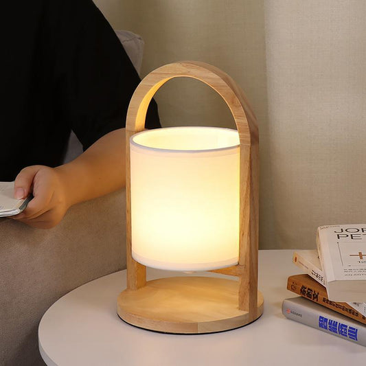 Faro Wood and Linen Cordless Lantern Lamp
