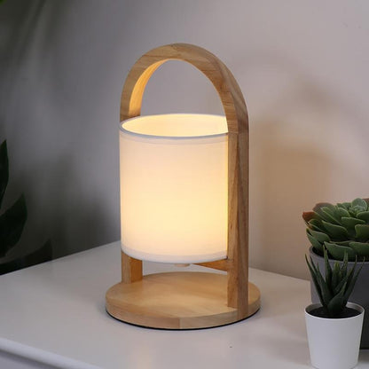 Faro Wood and Linen Cordless Lantern Lamp