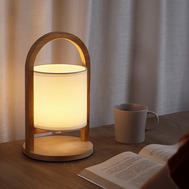 Faro Wood and Linen Cordless Lantern Lamp