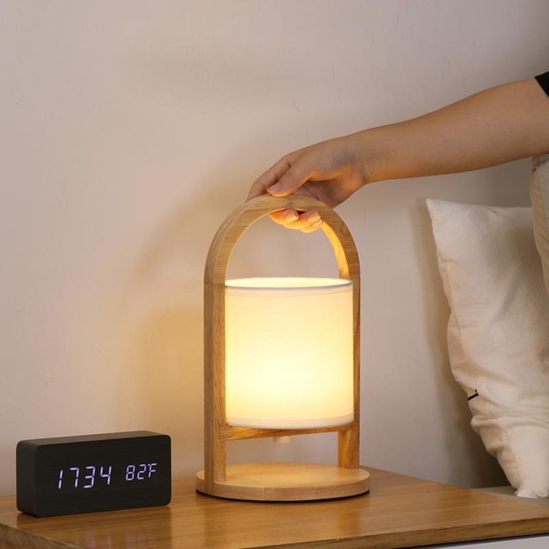Faro Wood and Linen Cordless Lantern Lamp