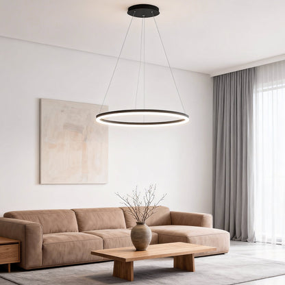 Ring chandelier in a beige living room