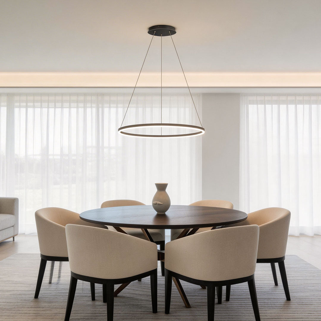 Anello ring chandelier over a round dining table