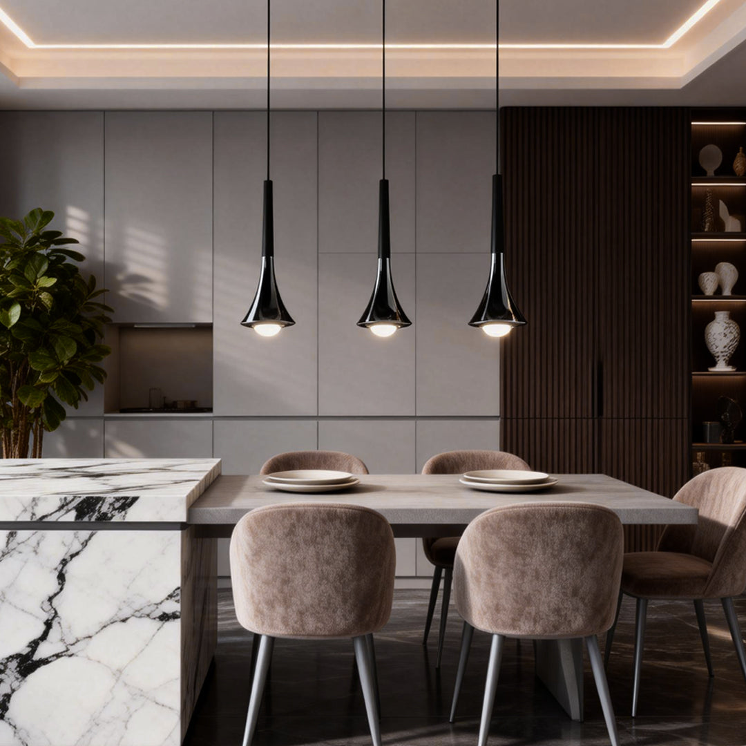 Teardrop pendant in a dining room