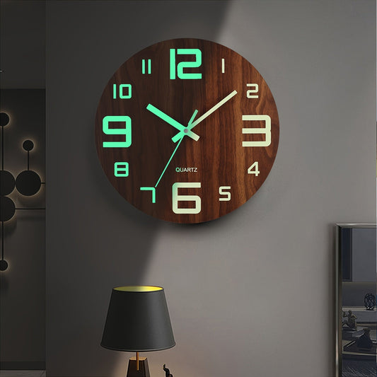 Nordic Walnut Glow in the Dark Wall Clock