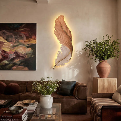 Penna feather wall light over a sofa