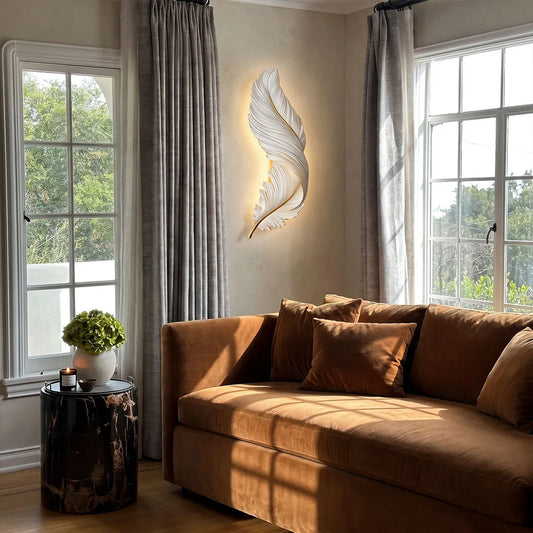 Penna feather wall light in a living room