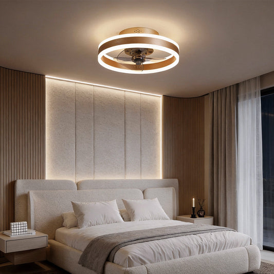 Sole gold ring ceiling fan light in a bedroom
