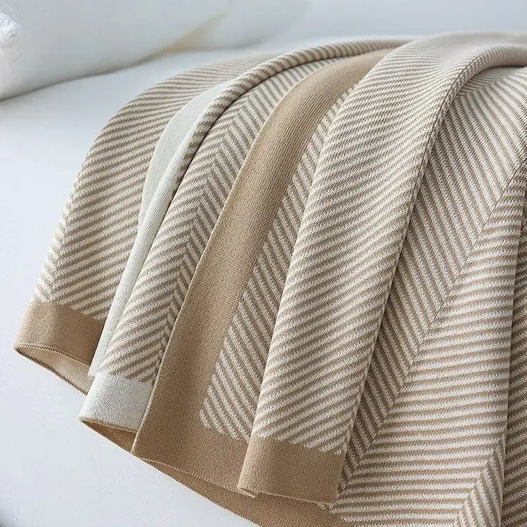 Scandinavian Herringbone Knit Throw Blanket