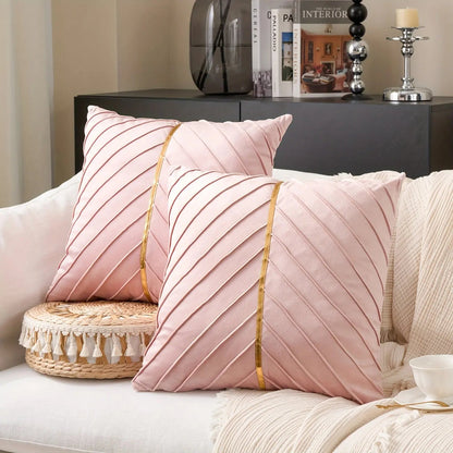 Geometric Velvet Pillow Cover with Gold Trim