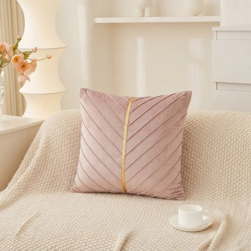 Geometric Velvet Pillow Cover with Gold Trim