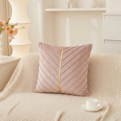 Geometric Velvet Pillow Cover with Gold Trim