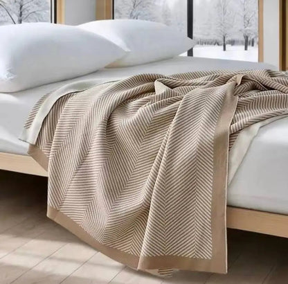 Scandinavian Herringbone Knit Throw Blanket
