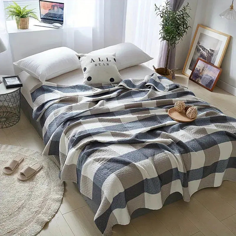 Scandinavian Plaid Cotton Quilt