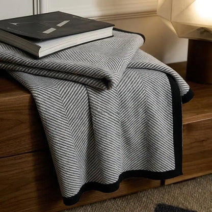 Scandinavian Herringbone Knit Throw Blanket