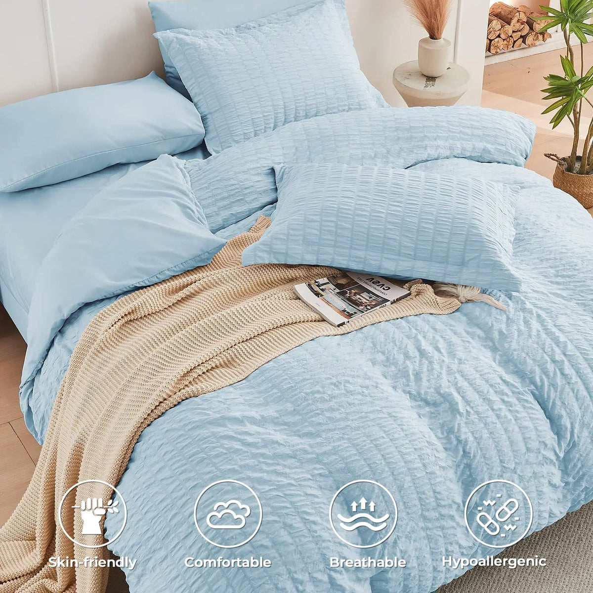Japanese Seersucker Microfiber Duvet Cover Set