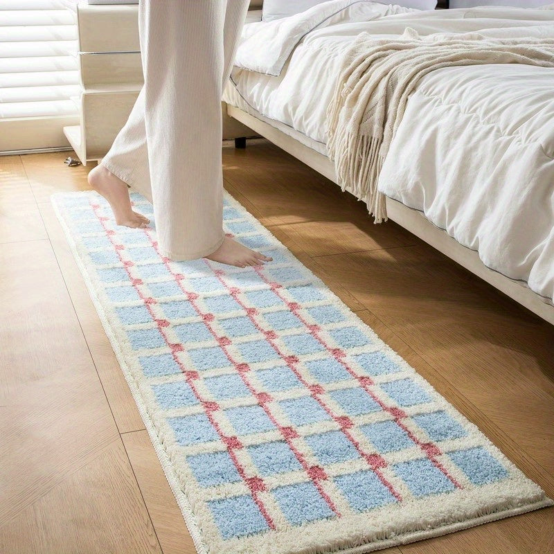 Modern Geometric Flocked Bath Rug