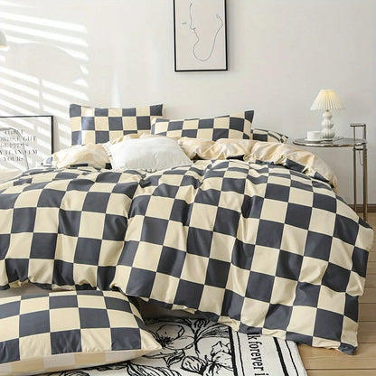 Scandinavian Checkered Bedding Set (4 Pcs)