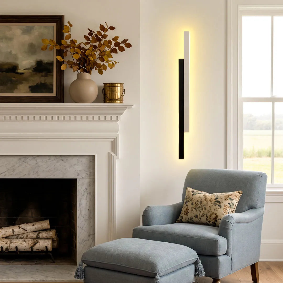 Doppia by a fireplace